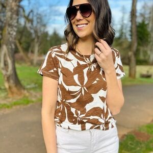 Sanctuary The Perfect Tee Brown and White Floral Women's Top